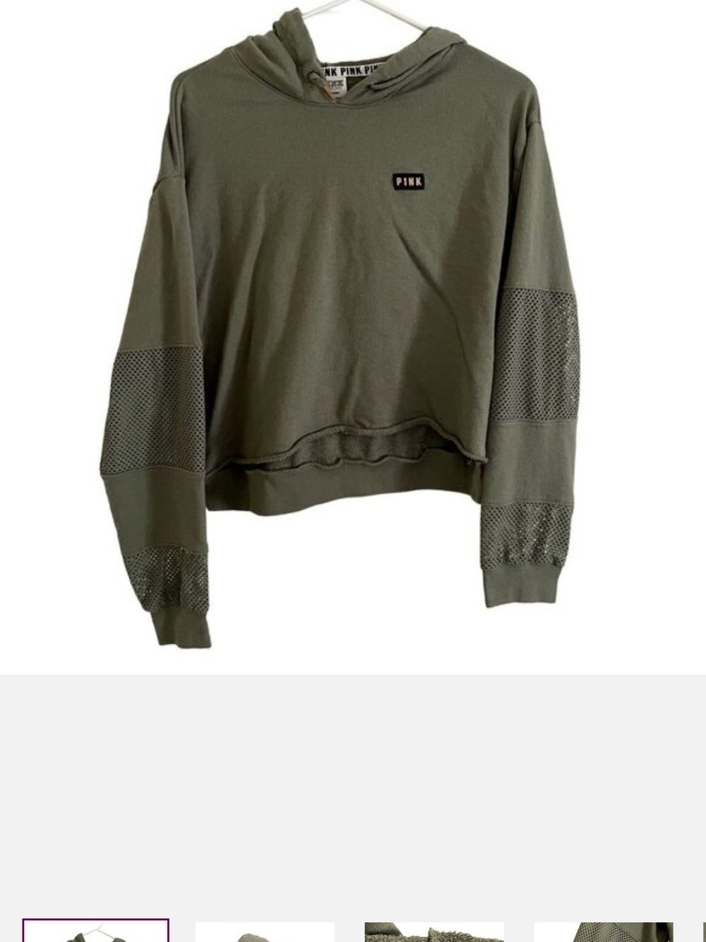 PINK Victoria's Secret Olive Green Hooded Sweatshirt with Mesh Sleeves